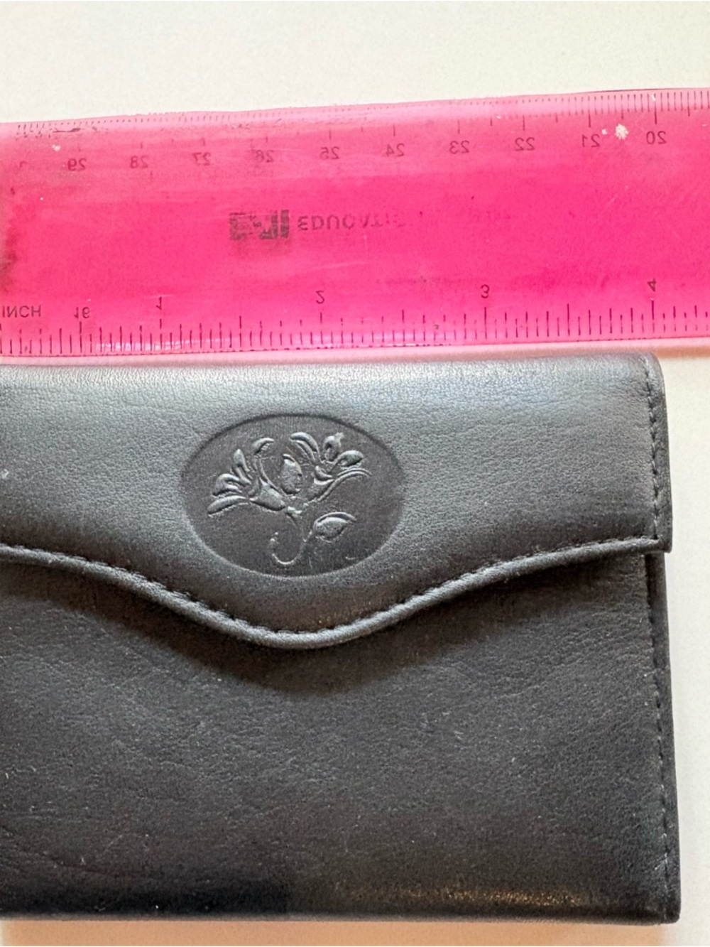 Buxton Leather Embossed Floral Black Leather Card Holder